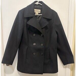 New York Classics Black Wool Pea Coat Women’s 12 Double Breasted